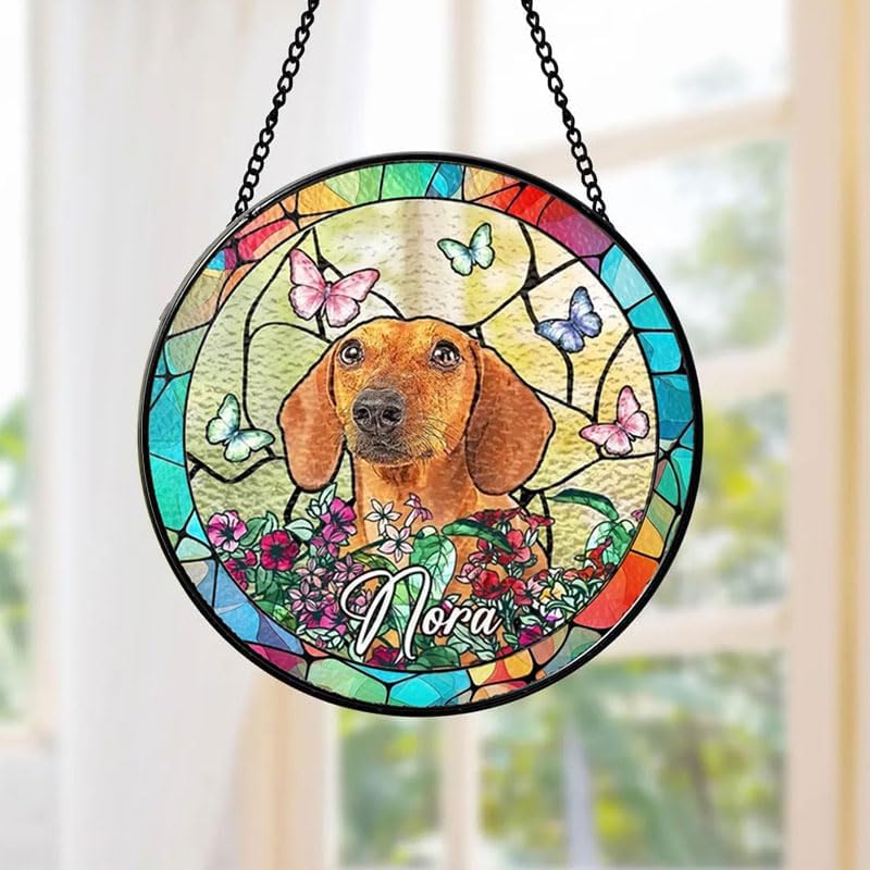 Personalized Stained Glass Window Hanging with Pet Name, Custom Memorial Gift for Dog Lovers, Unique Keepsake Decoration, Thoughtful Gift for Dog Mom