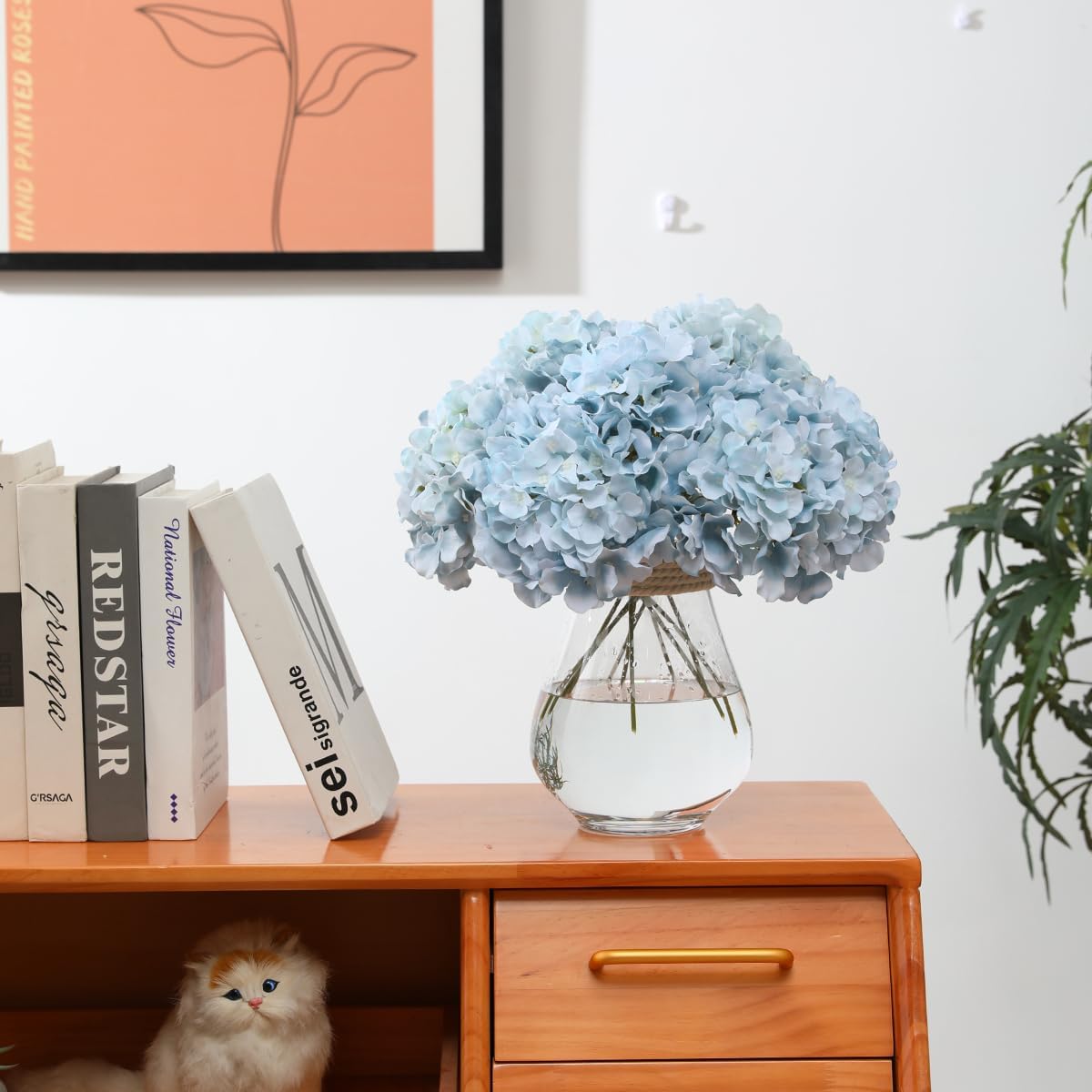 Tifuly Hydrangea Artificial Flowers -12 pcs Realistic Fake Hydrangea Silk Flowers with Stems Faux Hydrangea Flowers Heads for Office Home Party Wedding Centerpiece DIY Floral Decor (Light Blue)