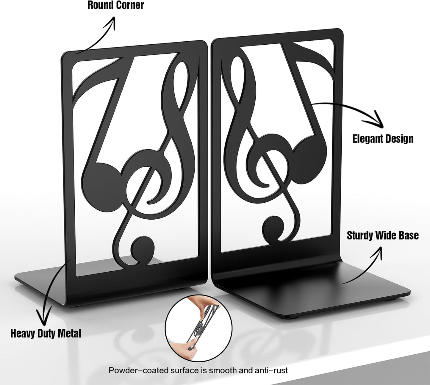 Book Ends for Shelves and Heavy Books - Metal Bookends Black 3 Pair, Shelf Holder Home Decorative, Stoppers for Kitchen Cooking Lover Gifts