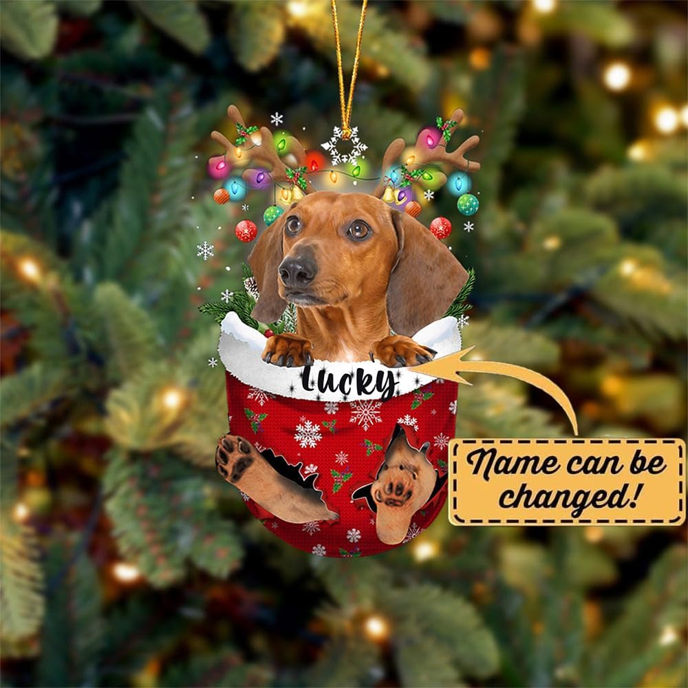 Red Dachshund Christmas Ornament - Dachshund in Snow Pocket for Dog Lovers, Christmas Tree Decor