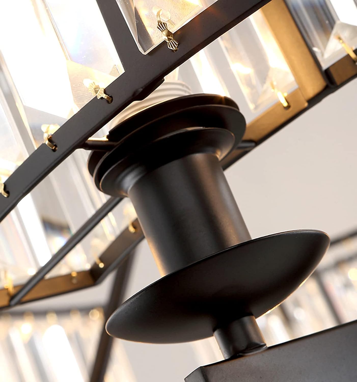 Farmhouse Crytal Chandeliers Dining Room Pendant Light Fixture Black Chandelier with K9 Crystal for Living Room Dining Room Foyer High Ceiling