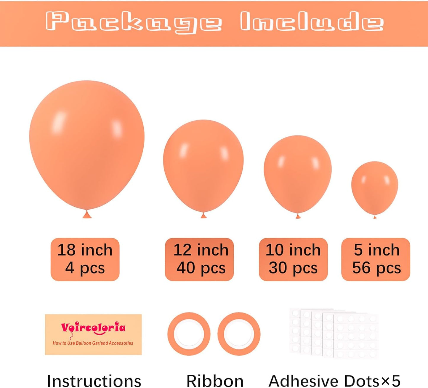 130pcs Peach Balloons Different Sizes 18" 12" 10" 5" Pastel Orange Latex Balloon Garland Arch Kit for Birthday Baby Shower Graduation Wedding Gender Reveal Anniversary Party Decorations