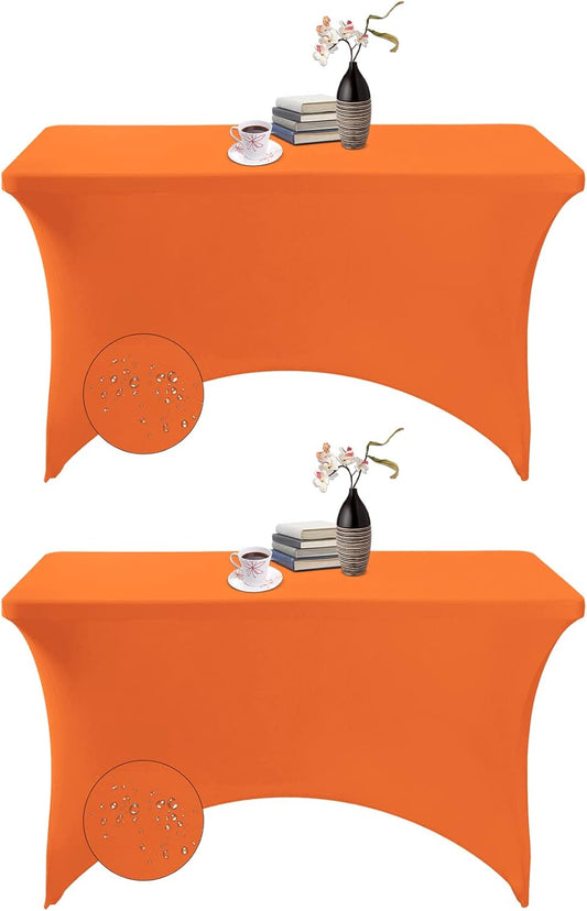 2Pack Spandex Waterproof Table Covers 4ft，Spandex 4ft Waterproof Table Cover for Party,Wedding, Banquet, and Events(Orange)