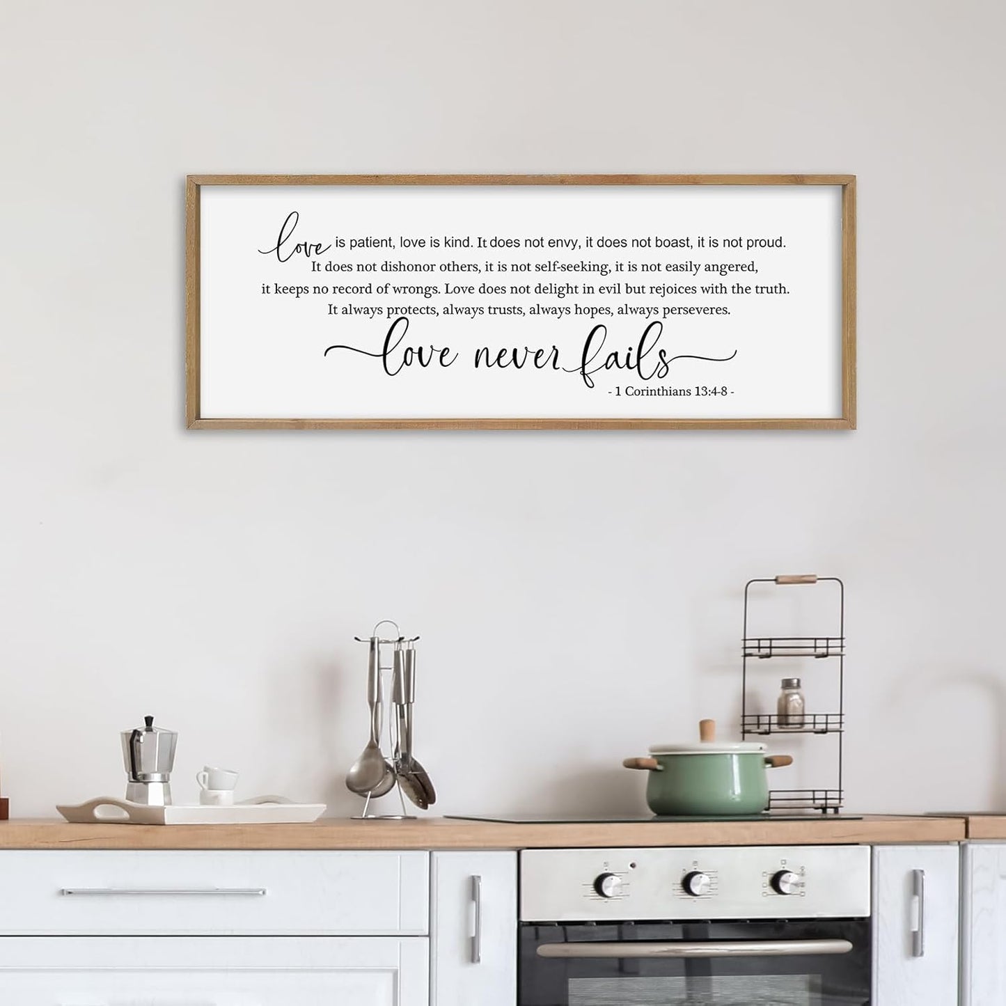 SRSZHIYUE Love is Patient Kind Sign Wall Decor Art 40"×15" 1 Corinthians 13 4-8 Master Bedroom Christian Wood Framed Large Wall Hanging (Wood)
