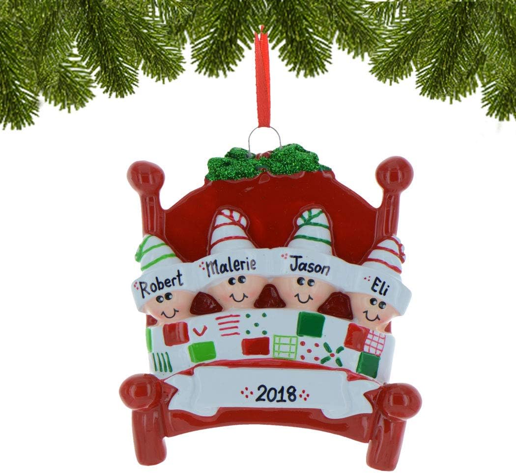Bedtime Family of 4 Ornament 2025 Personalized Family Christmas Ornaments 2025 | Tucked in Together Holiday Keepsake Personalized Tree Ornaments for Grandchildren Siblings & Grandkids of Four Ornament