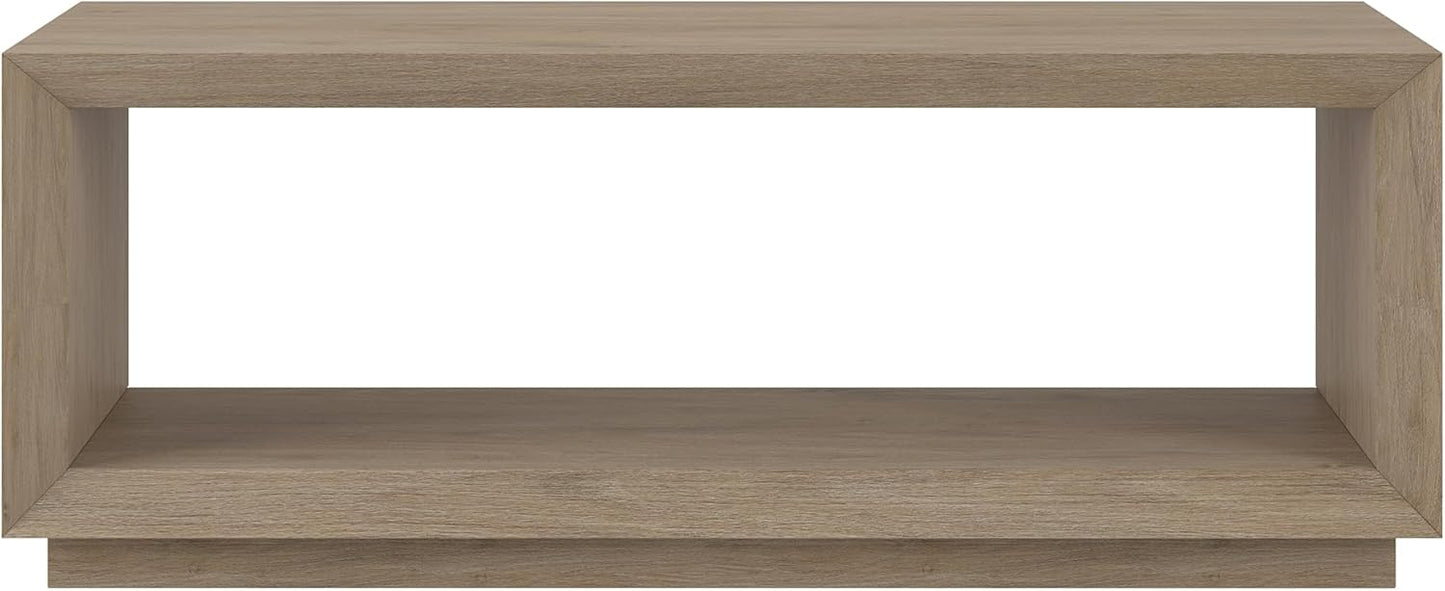 Henn&Hart 48" Rectangular Coffee Table with Open Storage Shelf for Living Room, Family Room, or Office, Antiqued Gray Oak