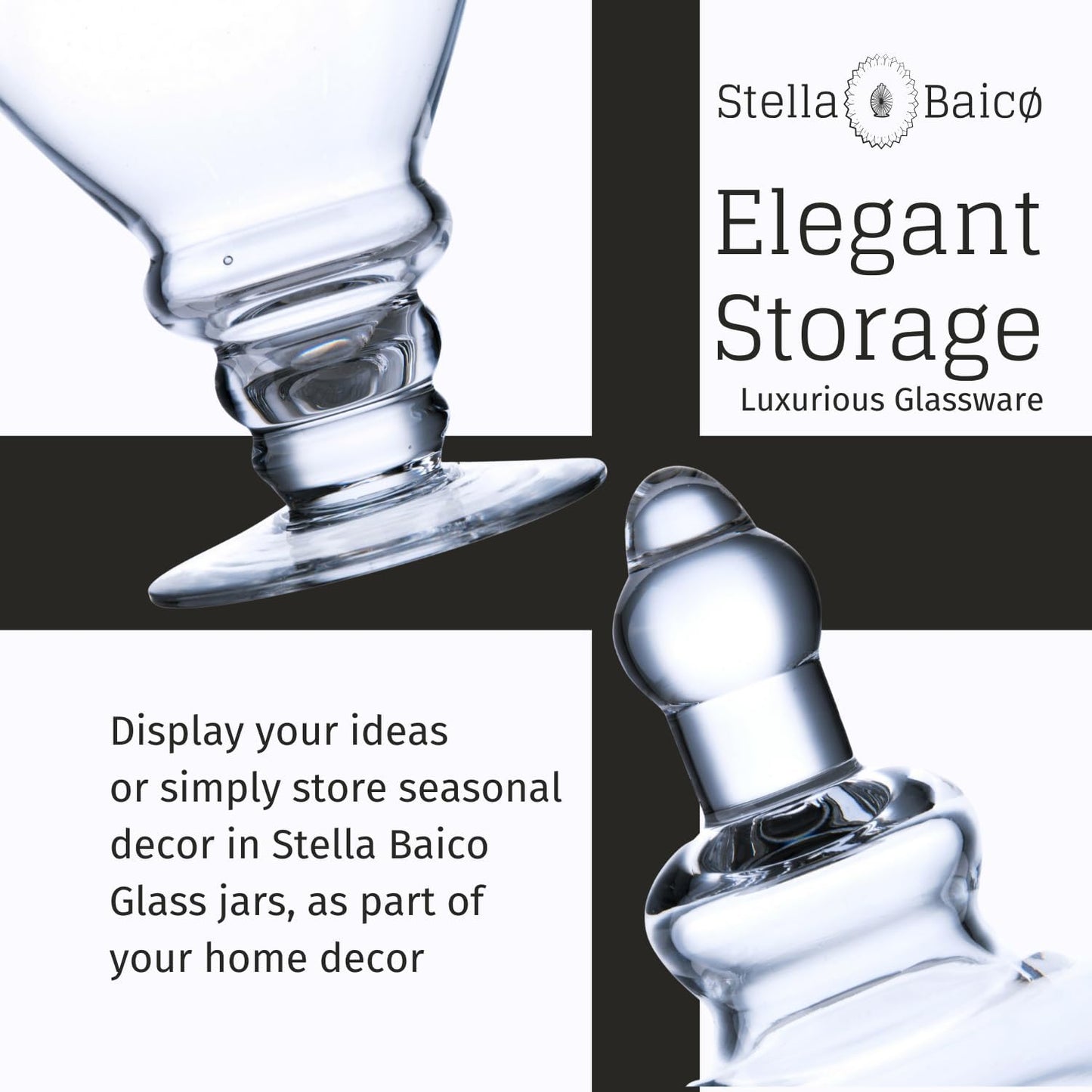 Large Apothecary Jars Glass, Clear Glass Candy Jar wiht Lids, Elegant Glass Candy Containers, Decorative Glass Jars for Wedding, Display and Party (Height: 15", Diameter: 6.7")