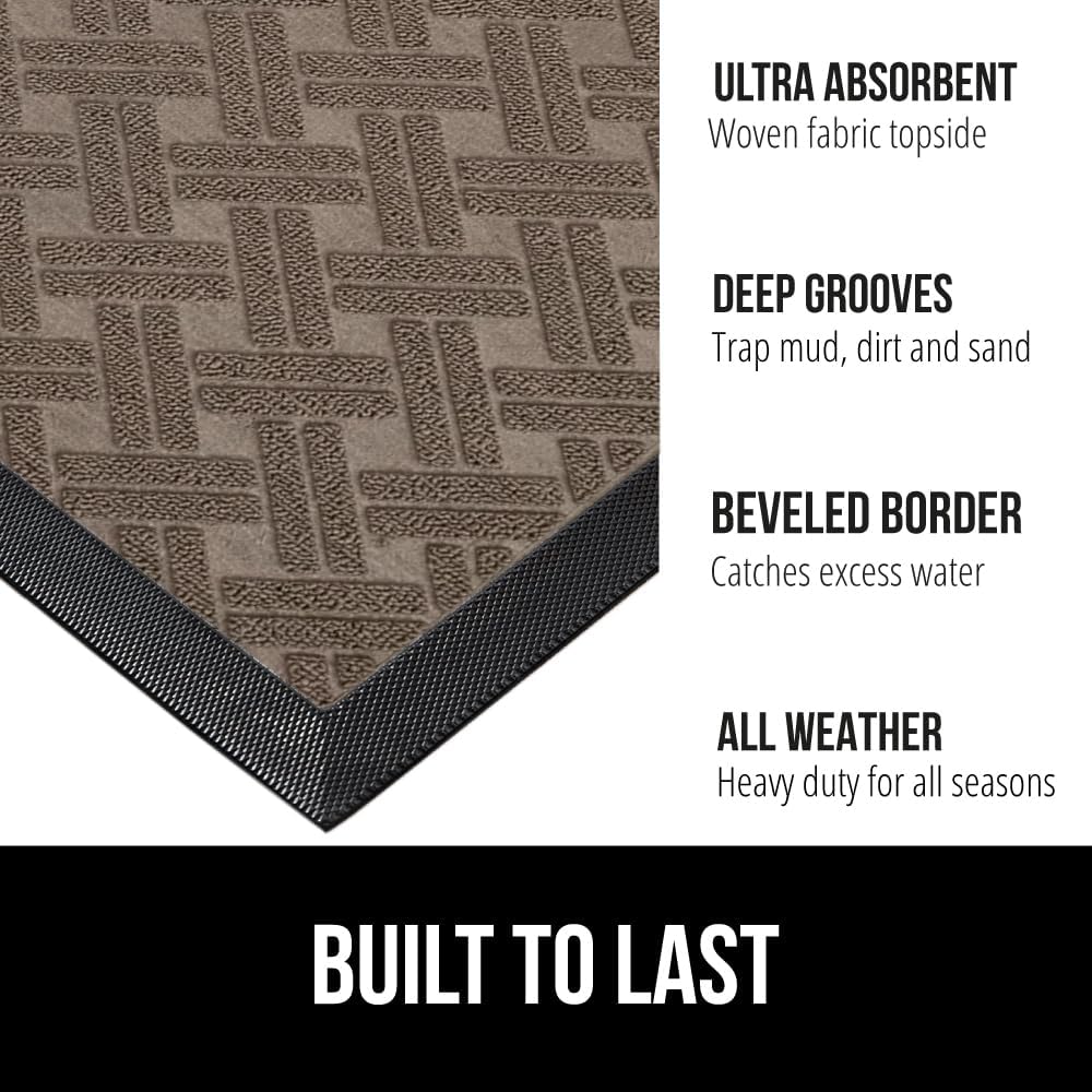 GORILLA GRIP 100% Waterproof All-Season WeatherMax Doormat, 47x35, US Designed Natural Rubber, Stain and Fade Resistant, Low Profile Indoor Outdoor Door Mats, Easy Clean Patio Mat, Taupe Basket Weave