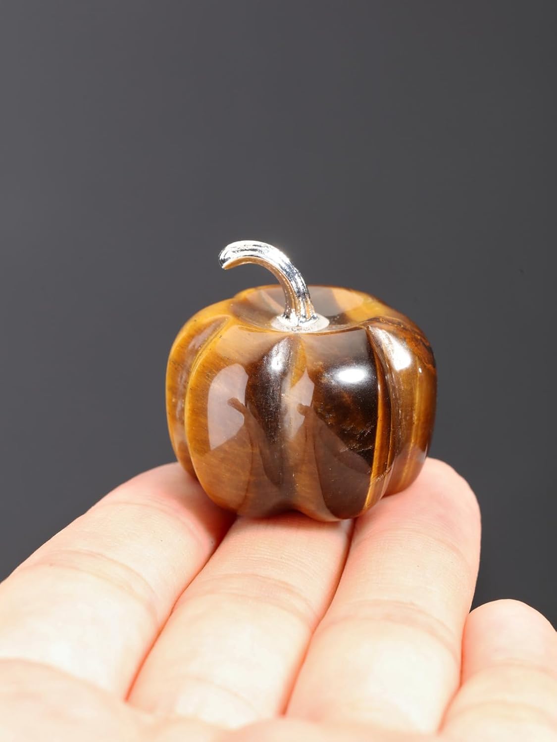 Jovivi Tiger Eye Crystal Pumpkin Figurine, 1.2" Mini Carved Gemstone Pumpkin Statue Decor Healing Stones Decorative Ornaments for Fall Harvest Thanksgiving Halloween Decorations Home Decor