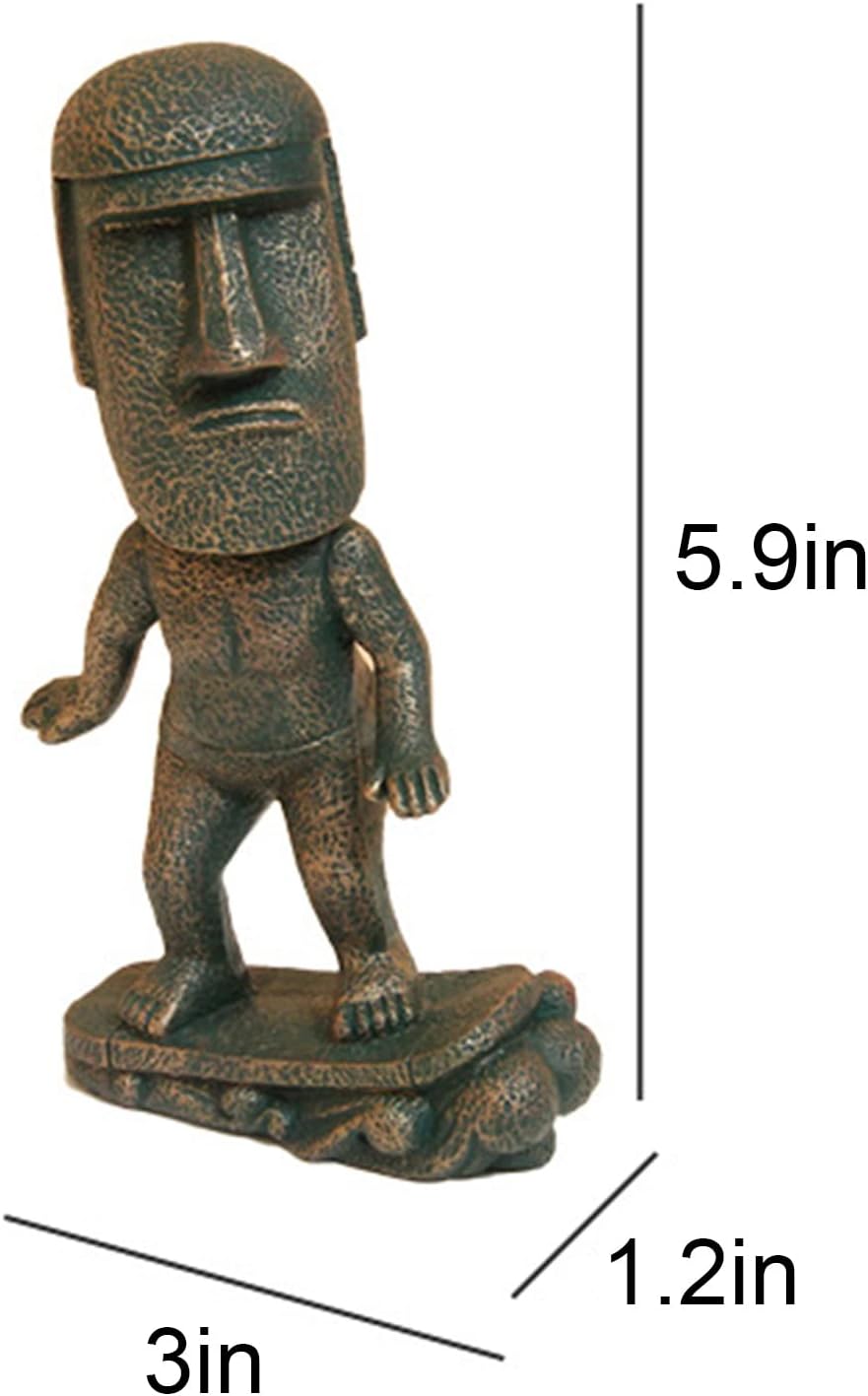 Moai Statue Decor - 6 Inch Easter Island Oranment Resin Stone Decoration for Room Accessories Antique Sculpture for Office Desktop (Surfing)