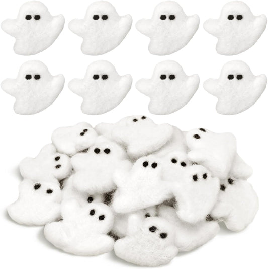 24 Pcs Halloween Felt Ghosts Wool Felted DIY Ornament Ghost for Halloween Party Decoration Home Indoor Outdoor Supplies(White)