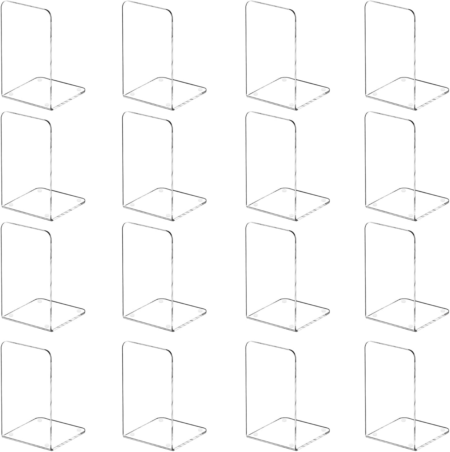 Lulonpon 16 Pieces Book Ends, Bookend, Books Ends for Shelves, Books Ends for Heavy Books, Clear Bookends, Acrylic Bookends for School, Library,Desktop Organizer and Book Shelves
