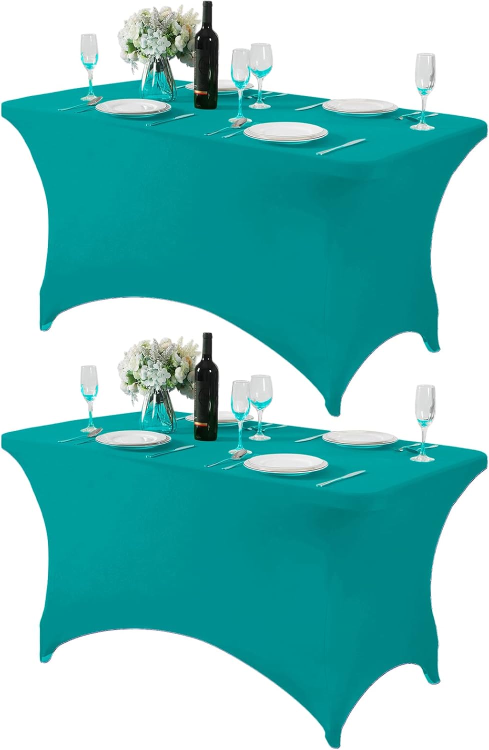 2Pack Spandex Table Cover for 4FT or 6ft or 9ft Table Universal Fitted Stretch Tablecloth for Party, Banquet, Wedding and Events-Turquoise