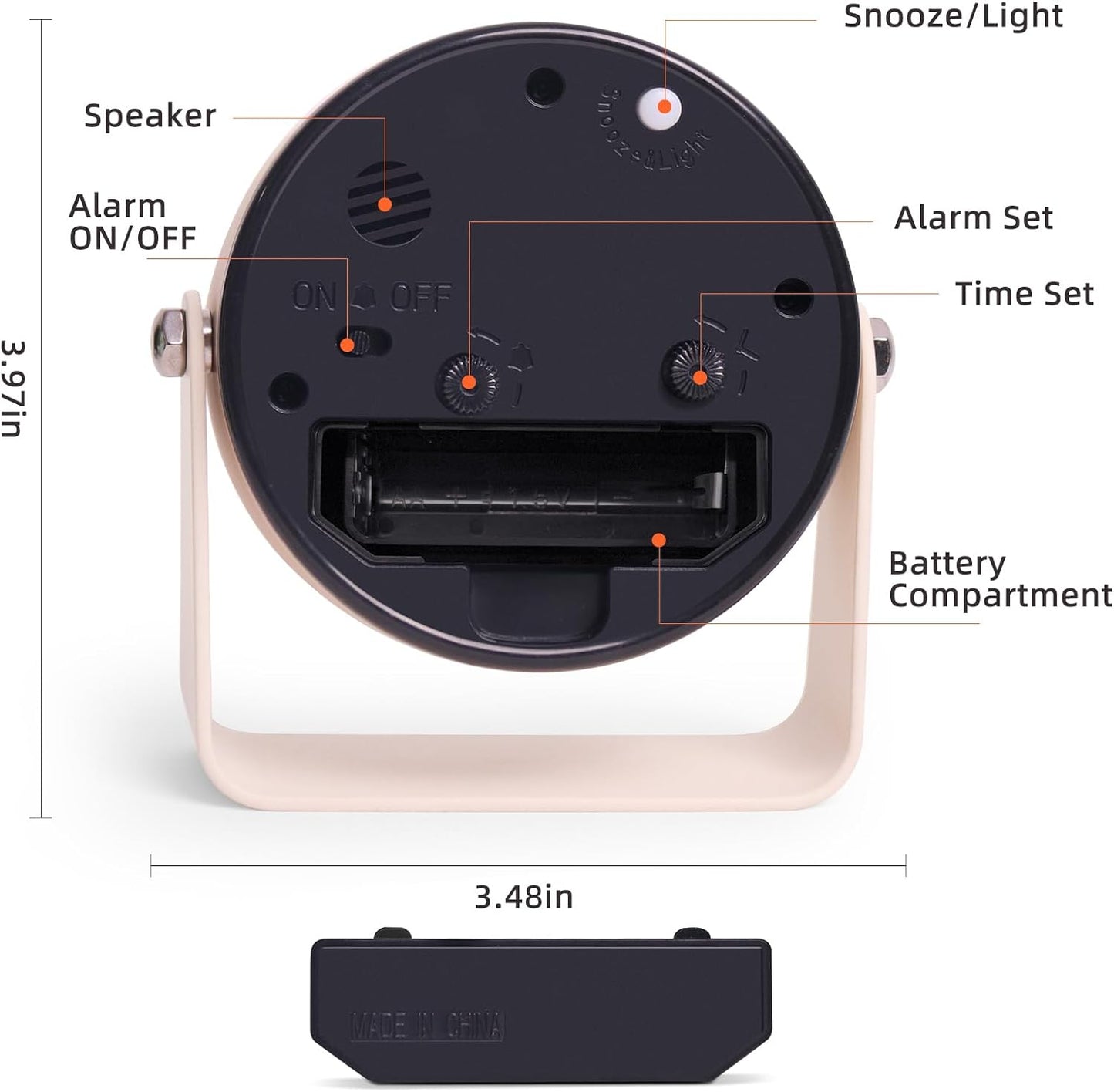Analog Alarm Clock, Silent Non-Ticking Quartz Movement, Battery-Operated with Snooze & On-Demand Light, Easy to Set Gentle Wake Bedside Desk Clock, Ideal for Home, Travel, Office (Yellow)