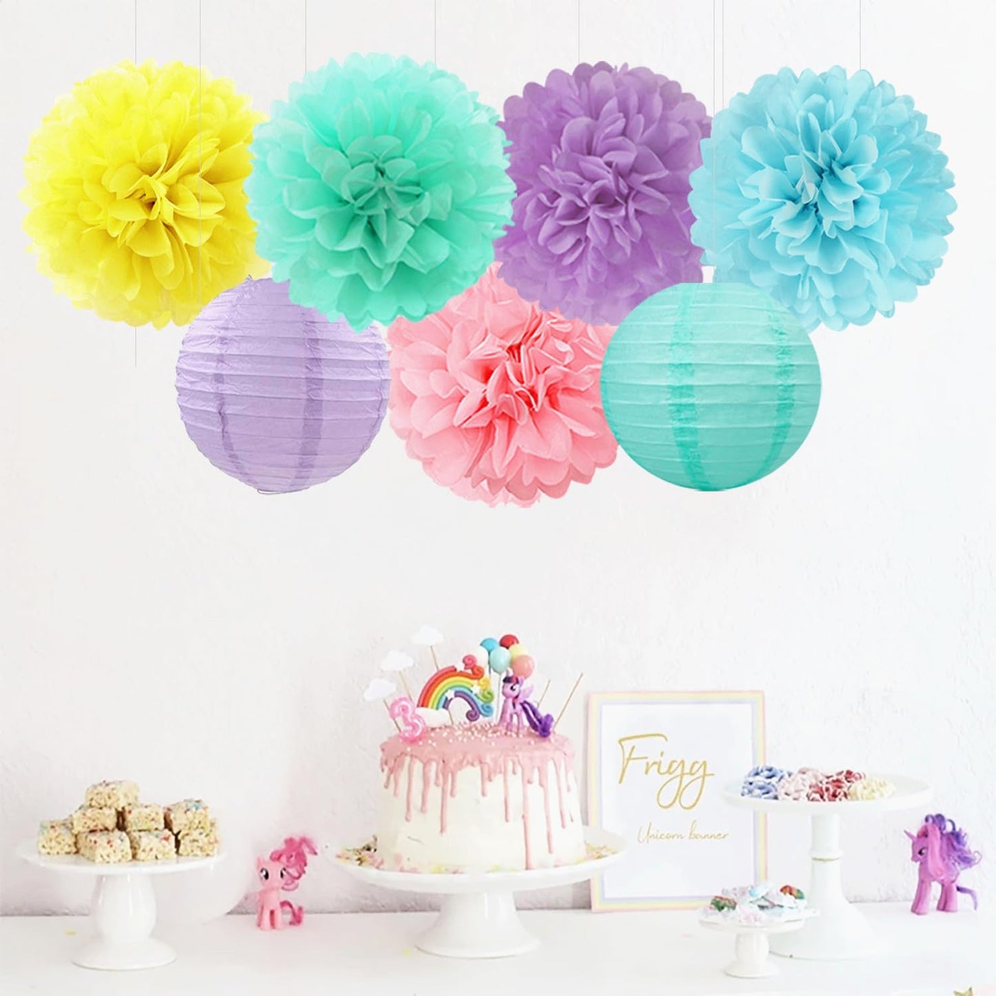 Pastel Rainbow Colorful Party-Decorations Paper Flowers Lanterns - 15PCS Birthday Classroom Baby Shower Tissue Pom Poms Streamers, Macaron Carnival Theme Hanging Supplies Decor Hugfond