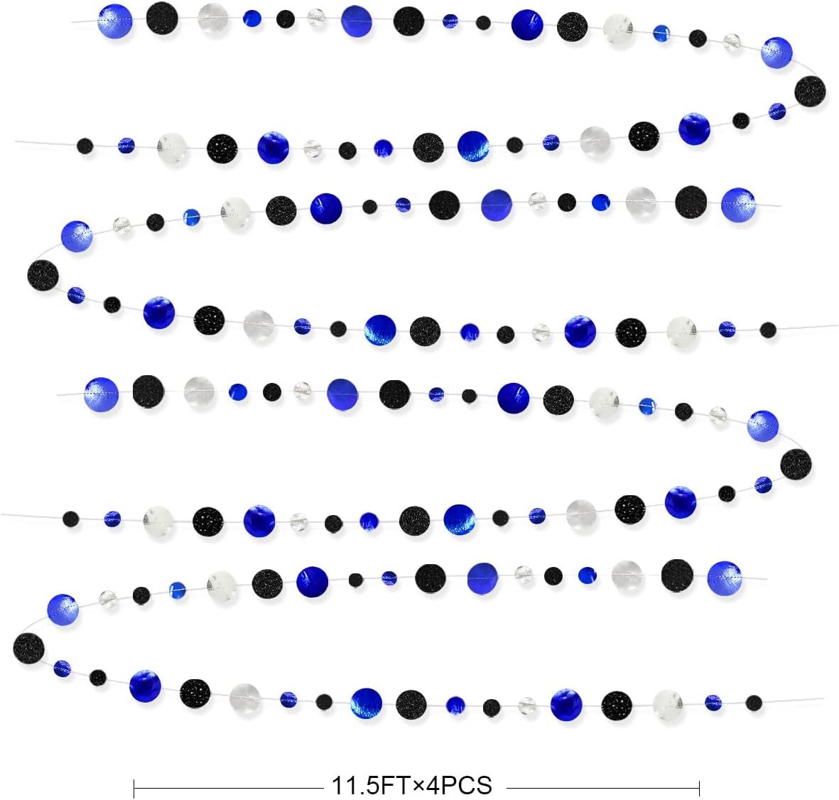 46Ft Navy Blue Black Silver Circle Dots Garland Royal Blue Black Polka Dots Streamer for Birthday Graduations Wedding Bridal Baby Shower Nautical Ahoy Achor Pirate Theme Party Decorations Supplies