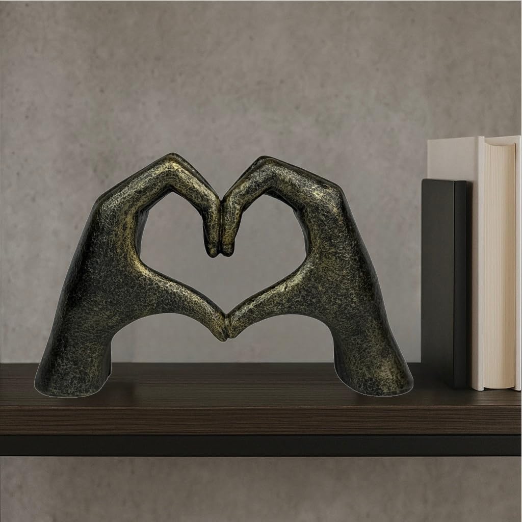 Top Brass Large Rustic Heart Hands Sculpture, 9 3/4” Resin Love Statue – Romantic Decor Accent for Shelf or Mantel – Perfect for Wedding, Valentine's Day or Anniversary (Rustic Cast Iron)