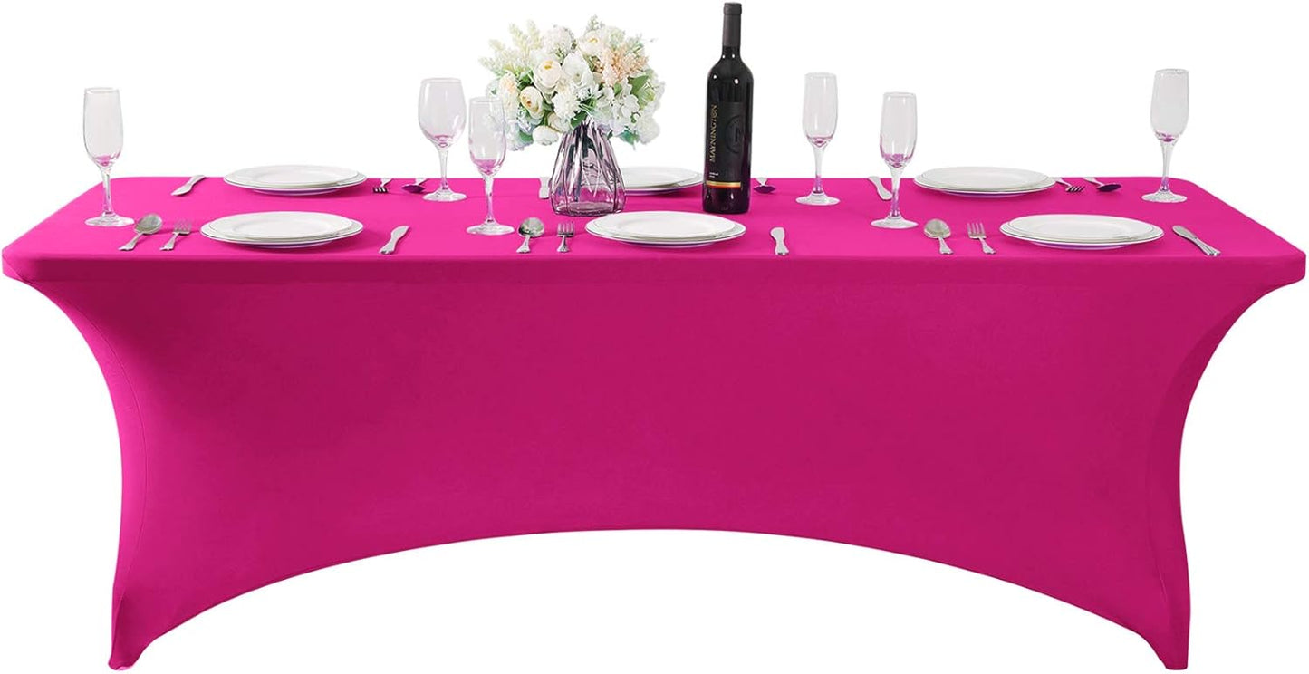 2Pack Spandex Table Cover for 6Ft or 4fT or 8ft Table Universal Fitted Stretch Tablecloth for Party, Banquet, Wedding and Events-Fuchsia