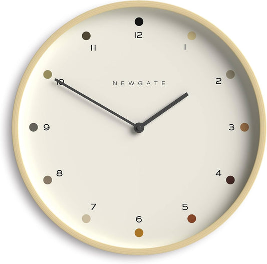 NEWGATE® Mr Clarke Wall Clock | Large Scandi Inspired Plywood Clock | 16 inch | Pale Wood case with Designer dot dial | Modern Minimalist Design for Kitchen, Living Room or Office