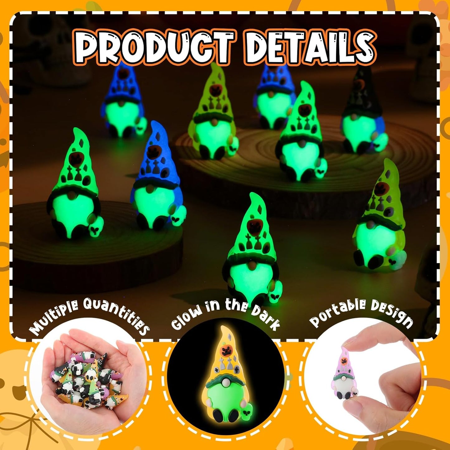 Wesiti 25 Pcs Luminous Halloween Mini Gnomes Figurines Bulk Glow in Dark Miniature Ornaments Hide and Seek Tiny Gnomes Figures Statue Halloween Party Favor Bag Fillers Garden Dollhouse Decor Gifts
