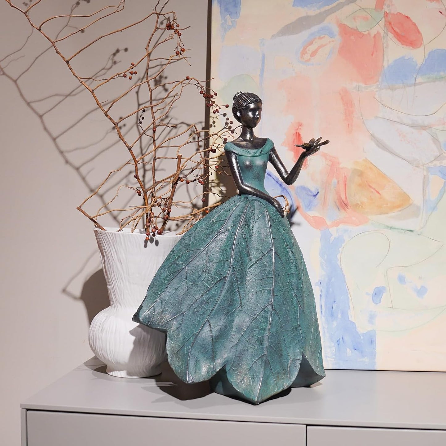 Guichifun Fairy Statue Collection Home Decoration - Leaf Angel Girls with Dragonfly Resin Home Decor for Outside or Inside Rustic Garden Outdoor Yard Decorations Figurines Gift 12 x 8.5 x 18 Inch