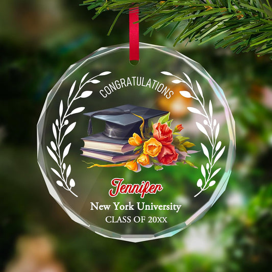 Personalized Graduate Glass Christmas Ornament, Class of 2025 Graduation Picture Ornament Gift for Congrats Son Daughter Friends, Custom Name School Graduation Ornaments Gifts