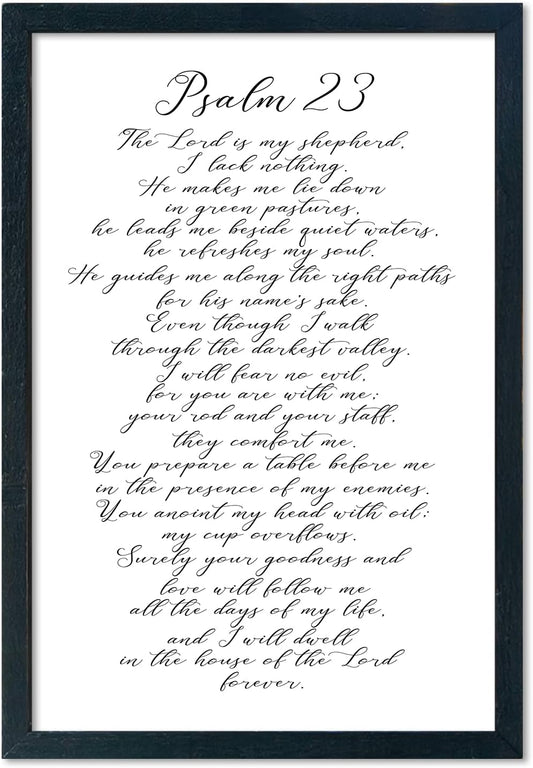 LuZhiQiang Psalm 23 Wall Art Bible Verse 16"×11" Christian Inspirational Scripture Sign Wood Framed Wall Hanging Decor (Black)