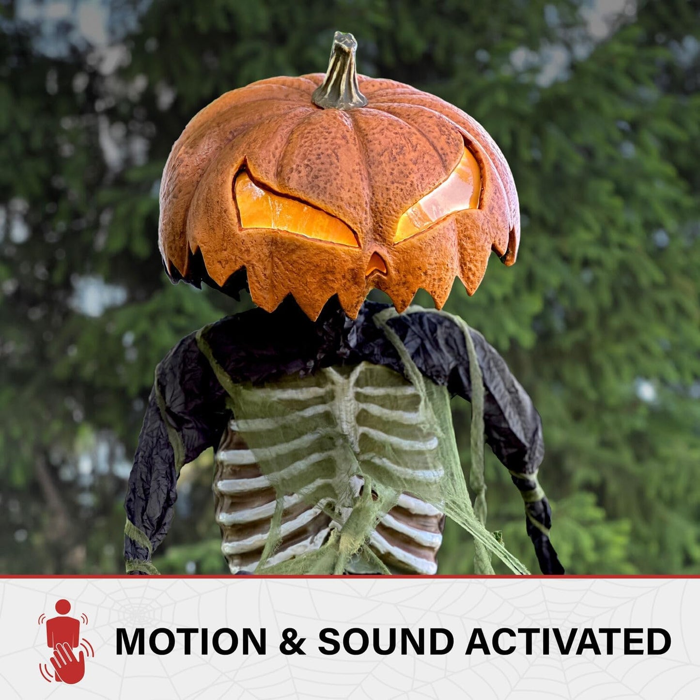 Haunted Hill Farm Pumpkin Sentinel by Tekky, Battery-Operated, Motion and Sound Activated Animatronic with Sound Effects and Lights for Indoor or Covered Outdoor Creepy Halloween Decoration