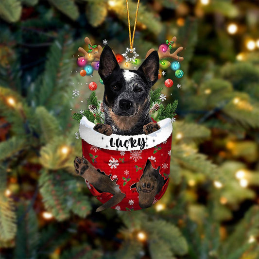 Blue Heeler Dog Christmas Ornament, Blue Heeler in Snow Pocket Christmas Tree Ornament, Dog Lovers Gift Idea Xmas Decor, Christmas Decorations for Tree, Christmas Ornament Gift for Dog Lovers