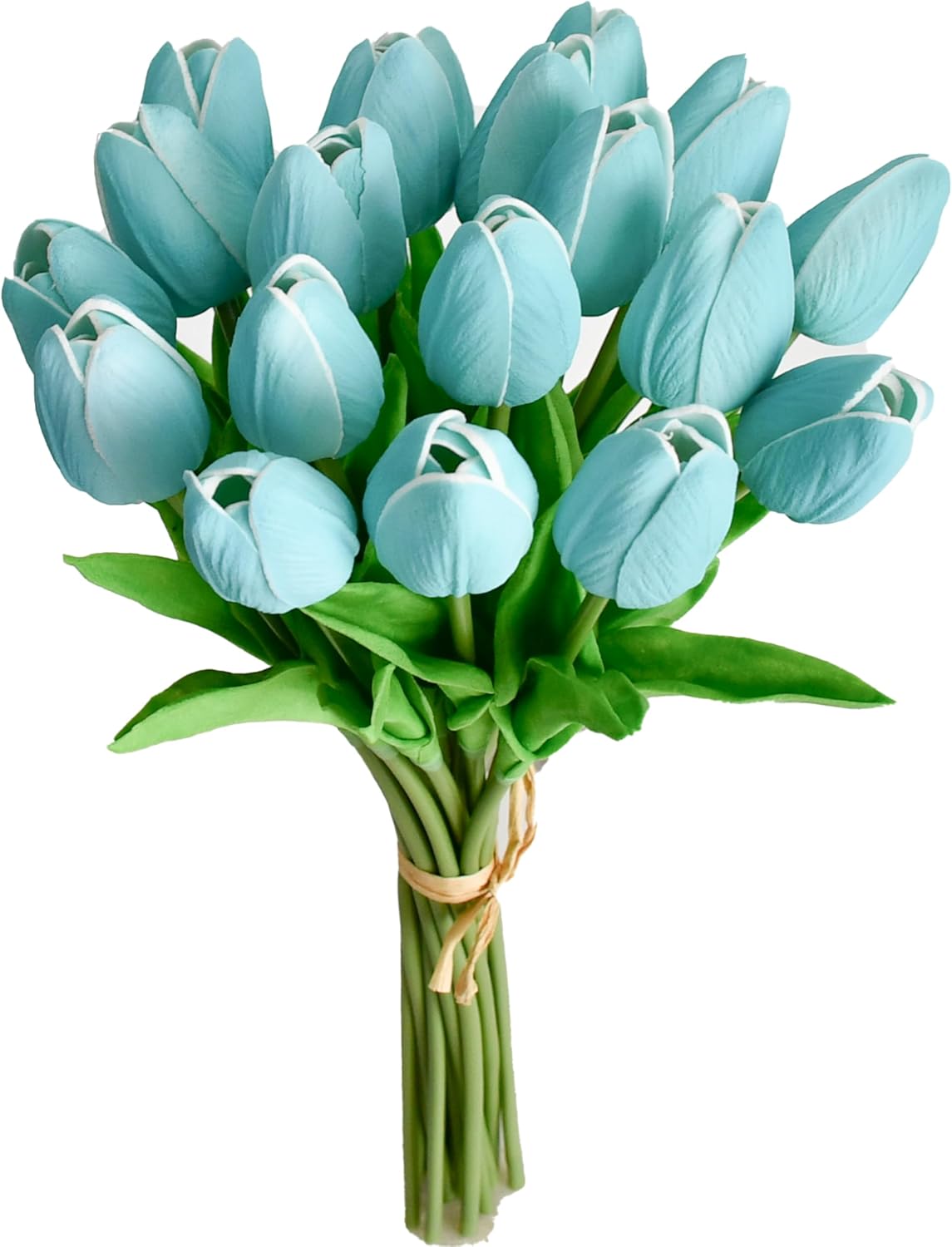 Mandy's Artificial Tulips 20 Stems Robin Egg Blue PU Faux Flowers for Wedding Home Decor 13.5 Inch