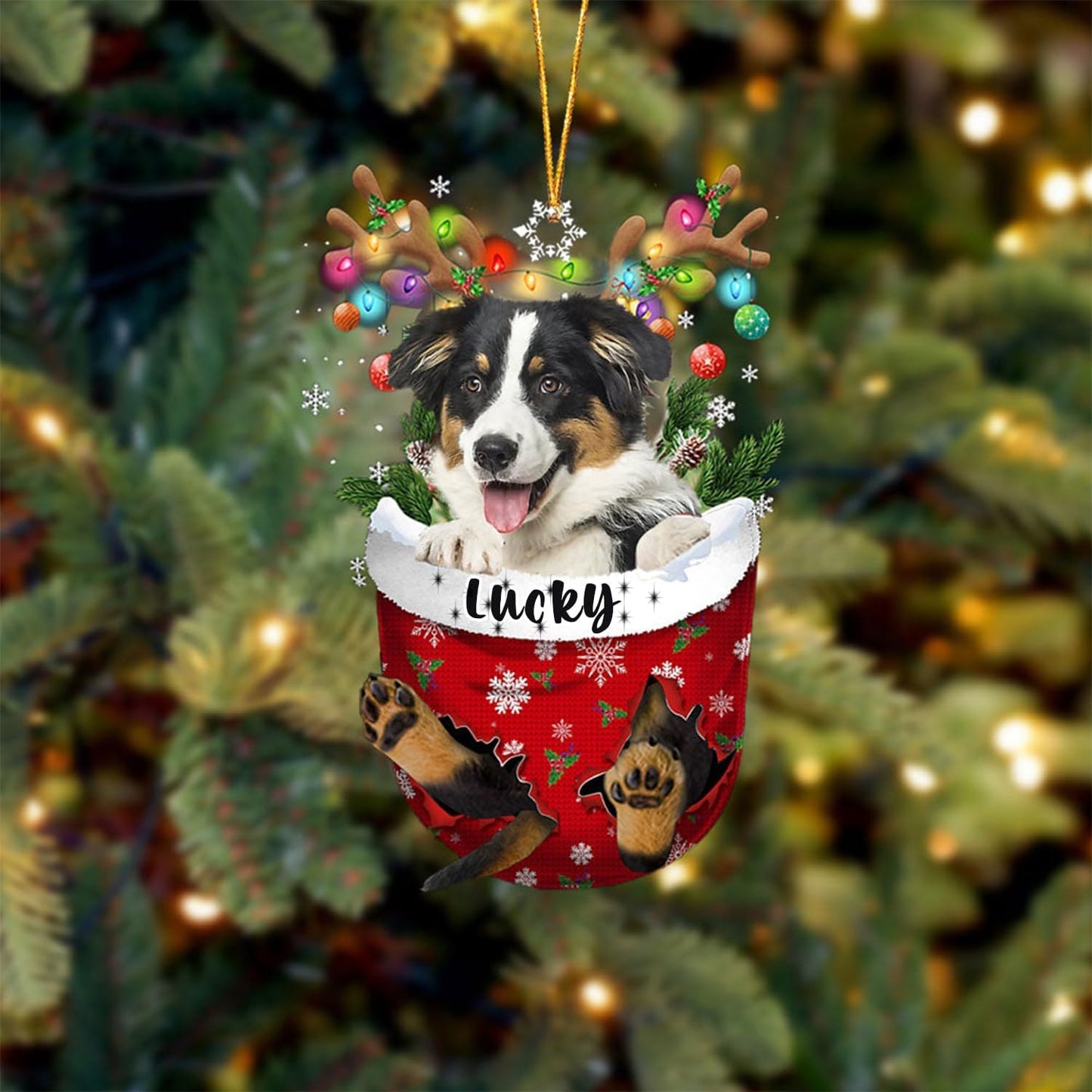 Australian Shepherd 2 Dog Christmas Ornament, Snow Pocket Tree Decoration, Gift Idea for Dog Lovers