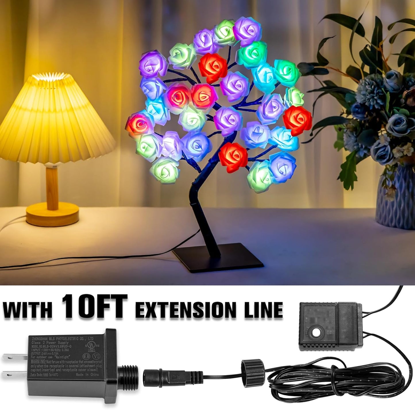 2 Pieces 18 Colors Rose Tree Lamp - Multicolor LED Rose Flower Night Light Pink Flower Lamp Rose Lamp Tabletop Bonsai Tree for Wedding Valentine's Day Decorations Wedding Girls Party Bedroom