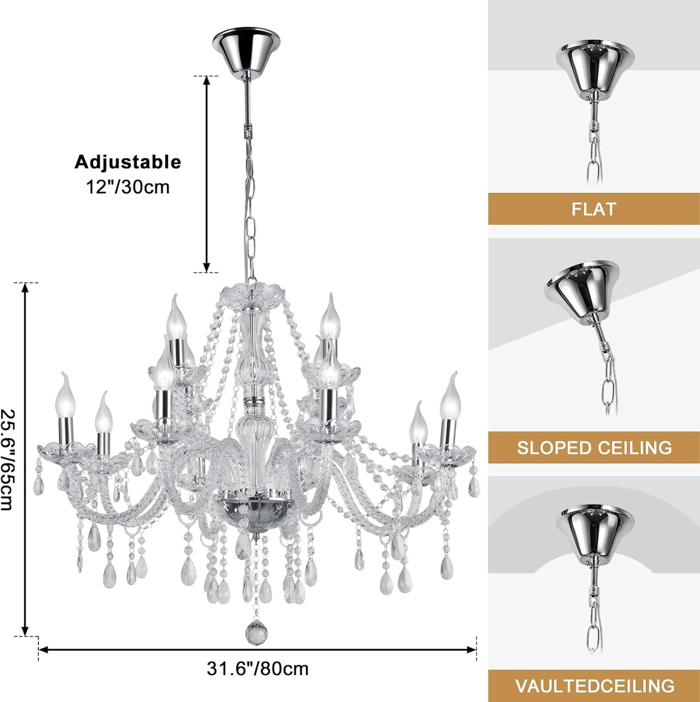 Modern Elegant 15 Lights K9 Crystal Glass Chandelier Pendant Ceiling Lighting European Style for Dining Living Room Bedroom Transparent,15 E12 Bulbs Required