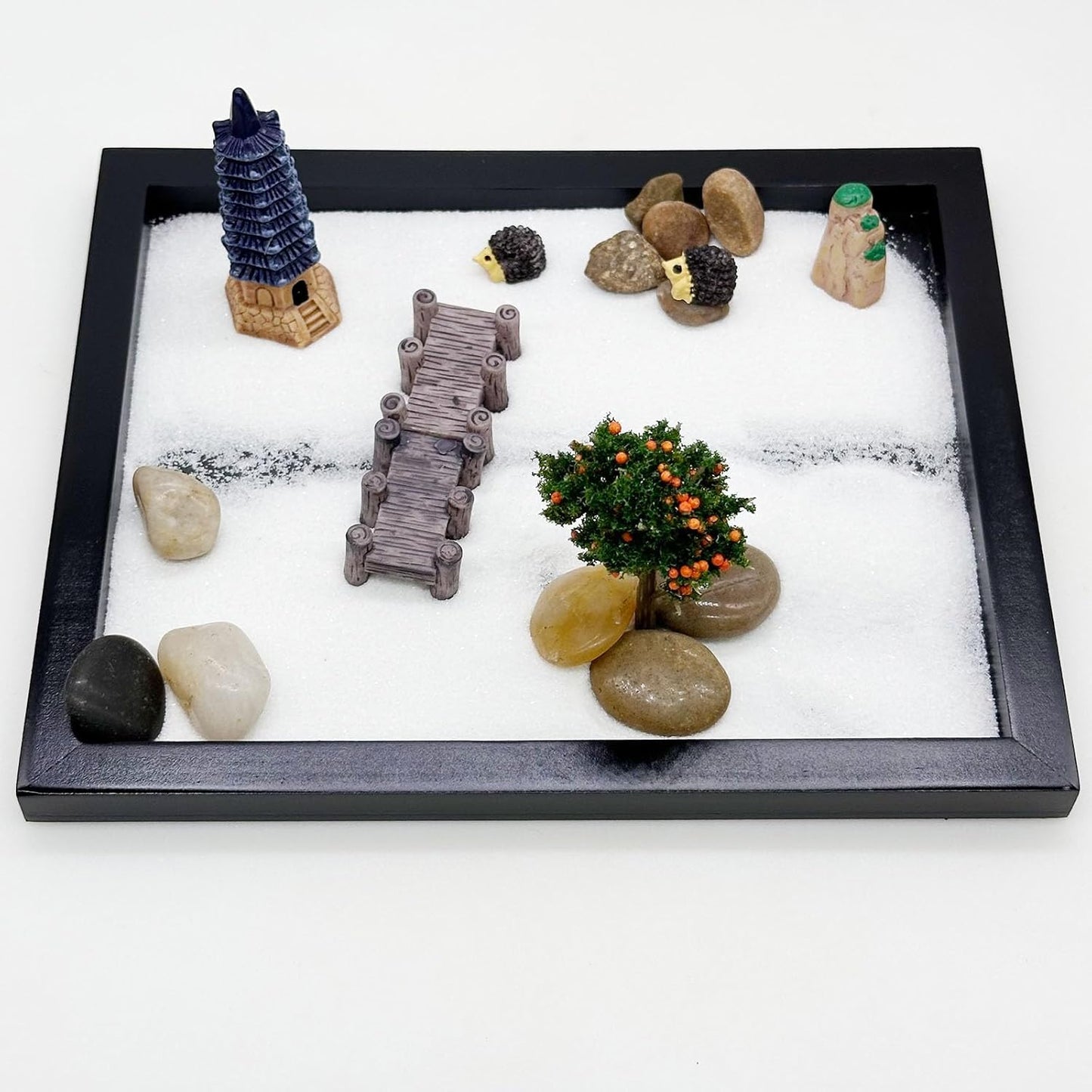 Cayway DIY Zen Garden Kit - Tabletop Zen Decor with White Sand, Model Trees, Desktop Garden for Home Office