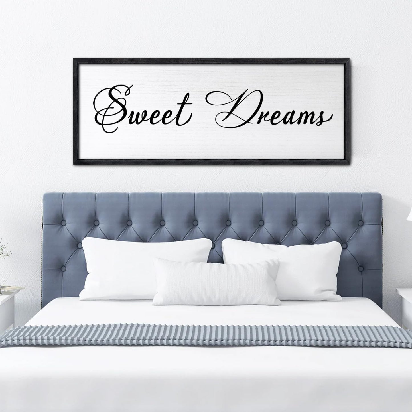 Sweet Dreams Wall Decor Above Bed 40x15 Inch Large Master Bedroom Hanging Wood Rustic Framed Farmhouse Sweet Dreams Sign Guest Room Aesthetic And Minimalist Over Bed Wall Art（Black）
