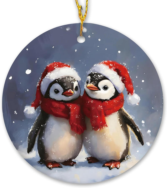 Penguin Christmas Ceramic Ornament Gifts, Winter Christmas Penguins Decorative Hanging Ornaments for Xmas Tree Holiday Party Decoration, Winter Penguin Xmas Tree Decorations