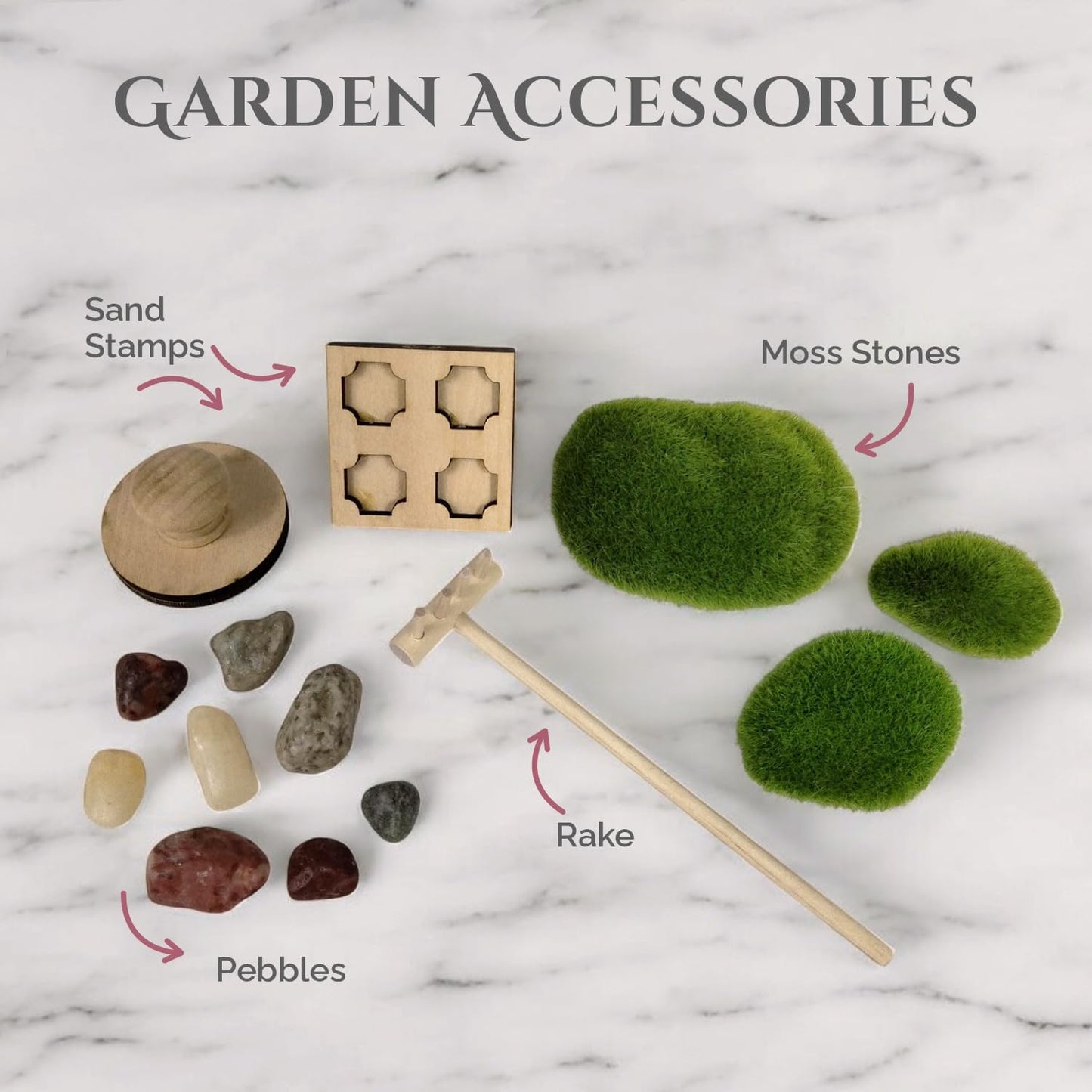 Wooden Stackable Zen Garden | White Sand with Rake & Accessories | Minimalist Decor Gift for Relaxation