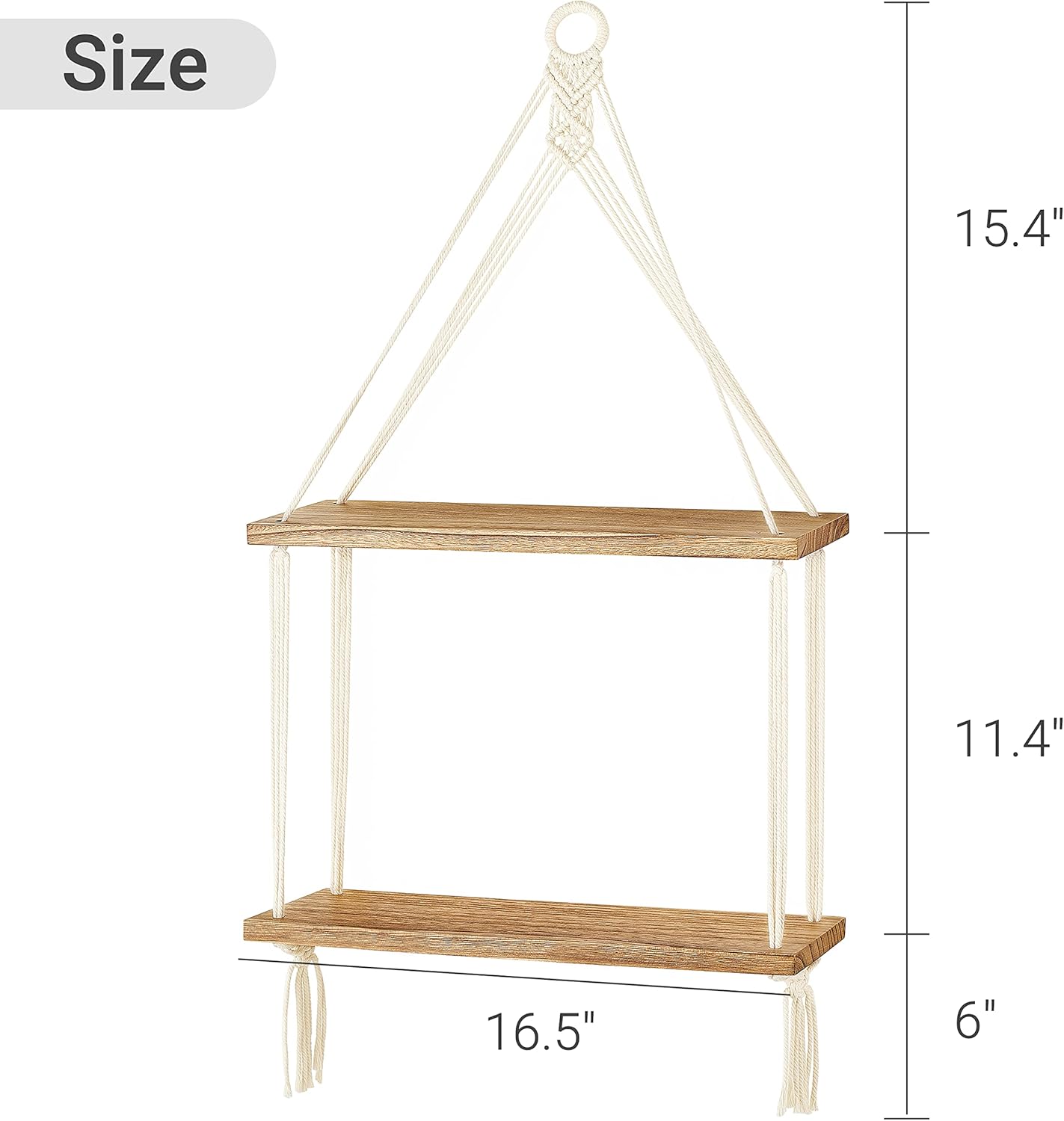 Mkono Macrame Hanging Shelf Boho Wall Decor 2 Tier Handmade Cotton Rope Rustic Wood Floating Shelves Display Photos Plants Hanging Storage Shelving for Living Room Nursery Bathroom Bedroom