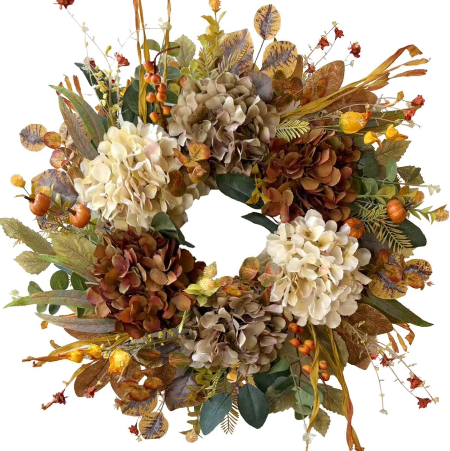 WANNA-CUL 24 Inch Fall Wreaths for Front Door with Hydrangea,Little Pumpkins-Fall Decorations for Home,Fall Door Wreath Decor for Autumn,Harvest, Halloween or Thanksgiving