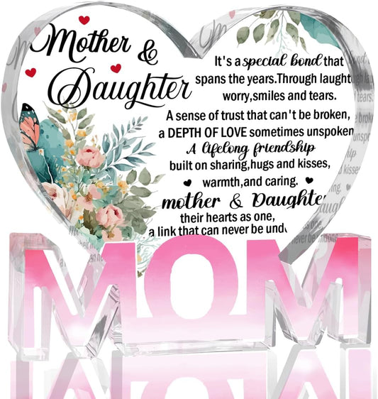 Mothers Day Gifts Best Mom Gifts -Gifts for Mom from Daughter Son - Best Mom Ever Gifts Unique Mother Birthday Acrylic Heart-Shaped Plaque Desk Decorations Present for Mom Christmas Anniversary