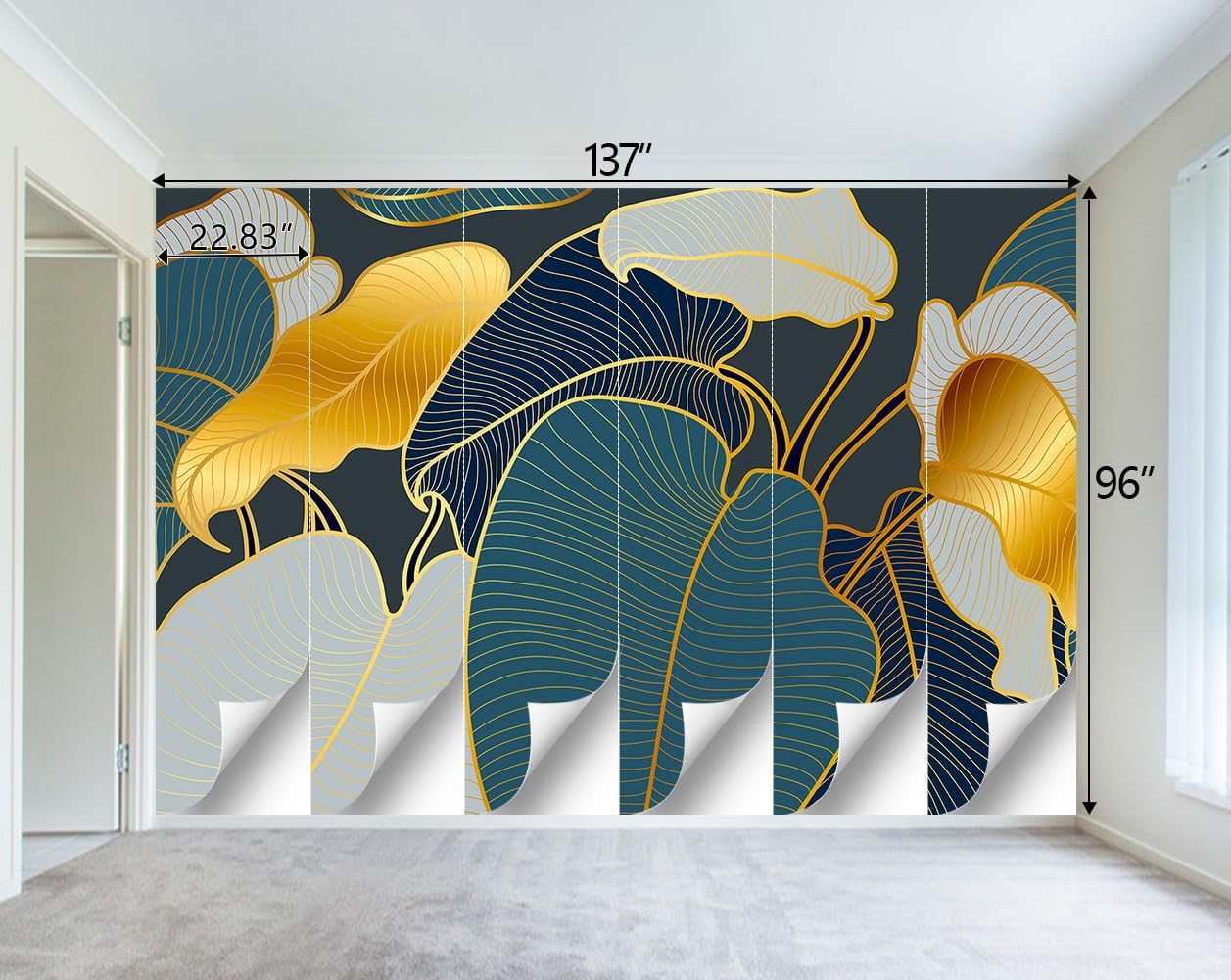 Golden Botanical Leaf wallpeper Living Room Bedroom Wall Mural - 137"x96"（Not Peel and Stick）