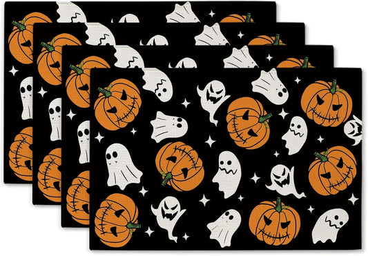 Halloween Placemats Pumpkins Ghost Set of 4 Table Mats Seasonal Home Party Kitchen Dining Table Decorations 12x18 Inch