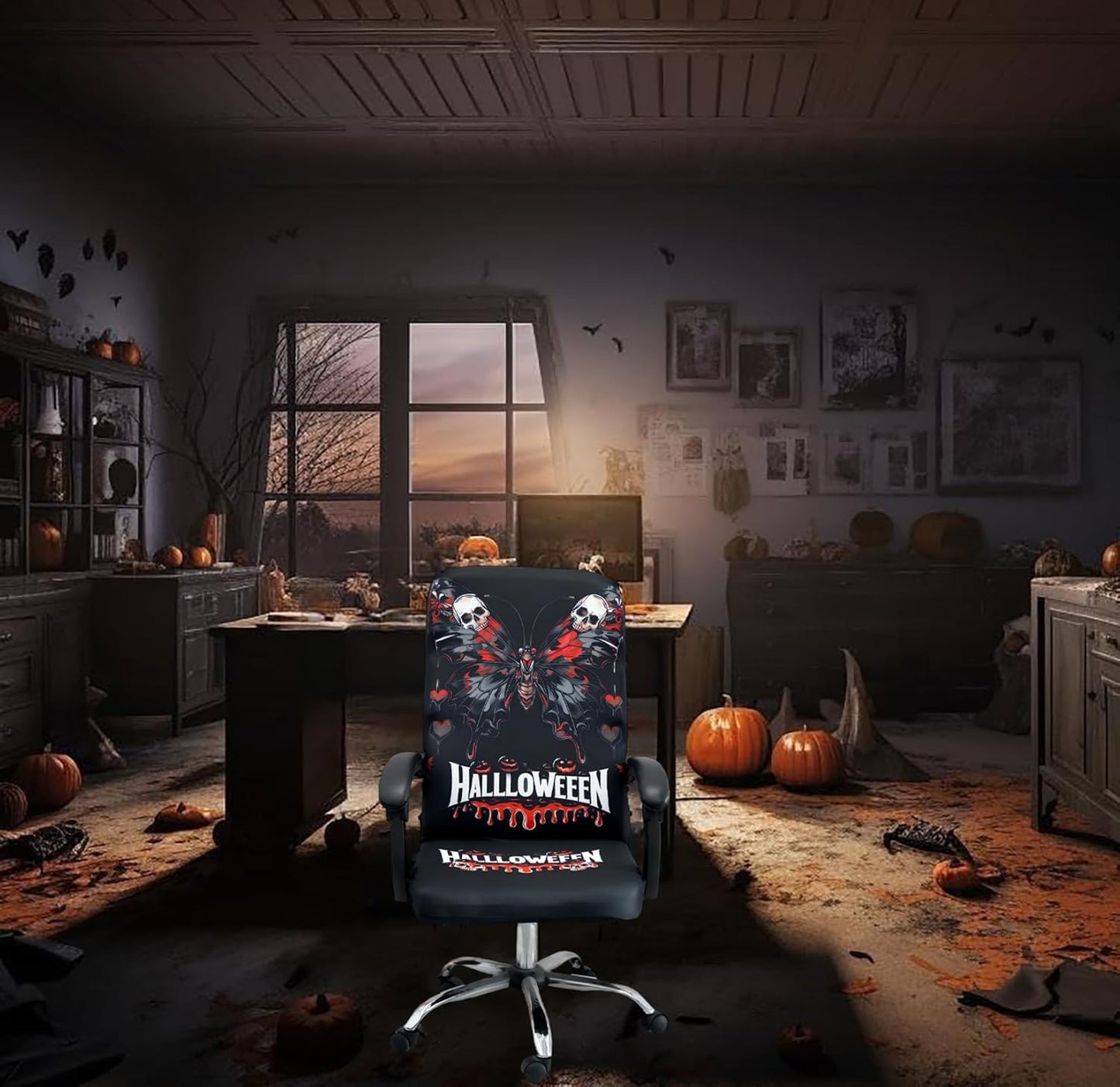 Halloween Office Chair CoversHorror Bloody Handprints Footprints on White Horror Theme Print Stretchable Slipcover for Modern Simplism Style High Back Boss Chair(No Chair) (Halloween08, M)…