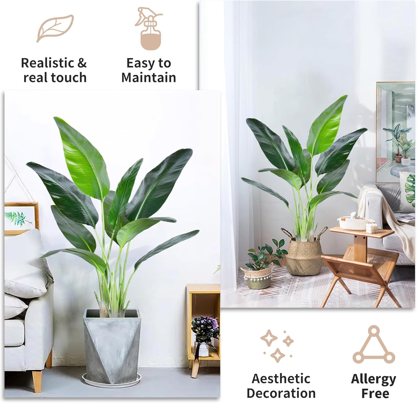 2Packs 4FT Artificial Bird of Paradise Plant,Faux Palm Tree Potted Plant with Real Touch Leaves,Fake Trees for Home Living Room Office Indoor Outdoor Decor(4 FT-2Packs)