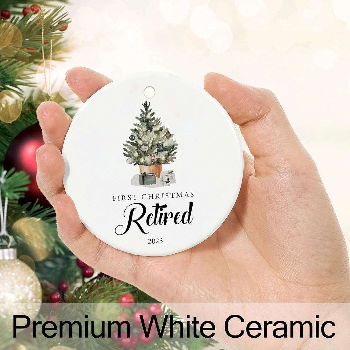 Retirement Christmas Ornament 2025, Retirement Gifts for Women 2025 Coworker, Ceramic Keepsake First Christmas Retired Ornament 2025 with Ribbon and Box