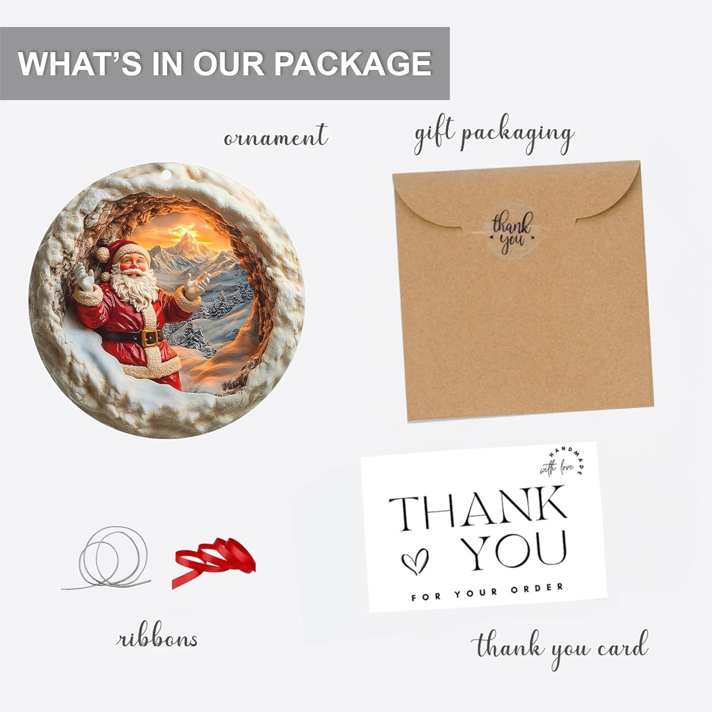 Jabihome Christmas Ornaments 2025, Exchange for Women, Men, Collectible Dated Year Ornaments for Tree, Unique Acrylic Suncatcher, Printed Stained Glass Effect Decor (Santa Sunrise)