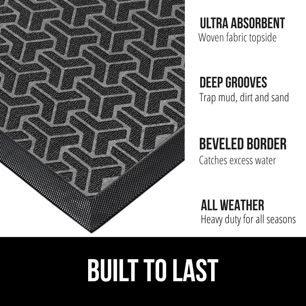 GORILLA GRIP 100% Waterproof All-Season WeatherMax Doormat, 47x35, US Designed Natural Rubber, Stain and Fade Resistant, Low Profile Indoor Outdoor Door Mats, Easy Clean Patio Mat, Slate Geometric