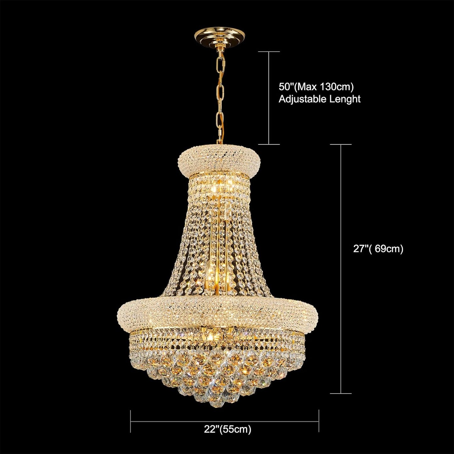 12 - Light Unique Empire Crystal Chandelier for Foyer Entryway Living Room Dining Room Bedroom Entryway Gold Finish