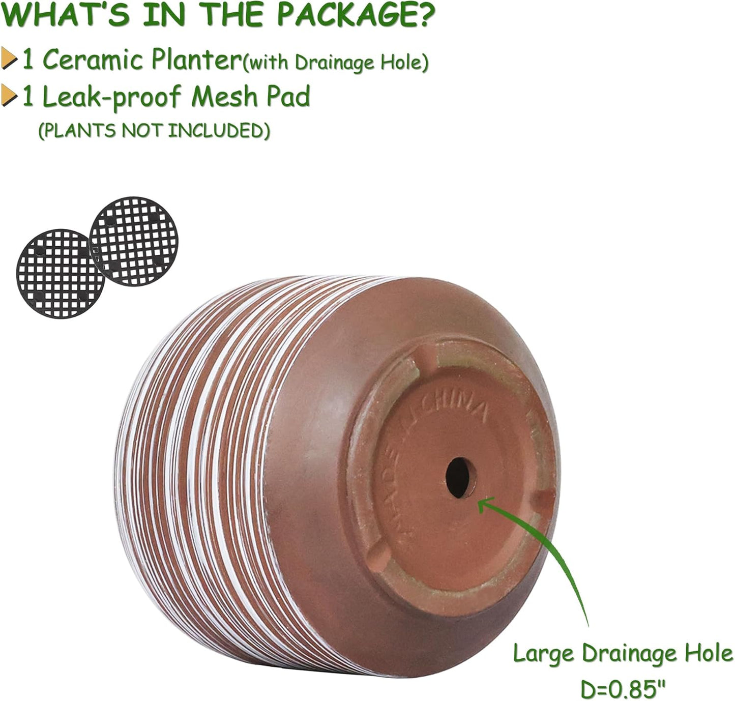 10 Inch Ceramic Plant Pot with Drainage – Large Flower Pot for Indoor Outdoor Plants, Modern Decorative Planter for Patio, Balcony, Garden, or Home Decor