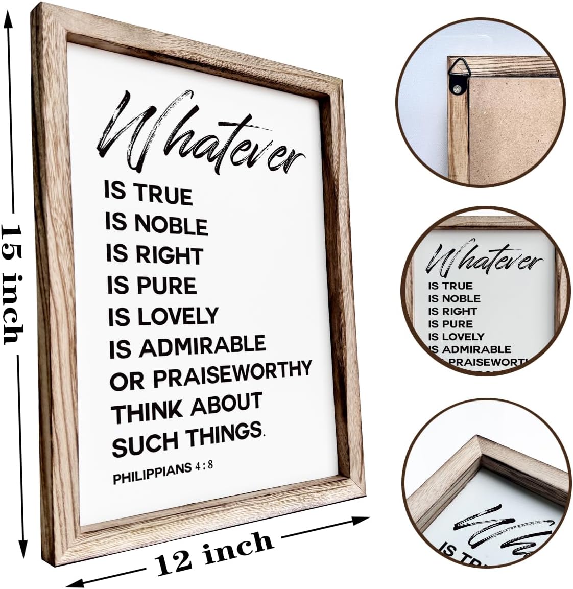 Christian Wooden Framed Signs, Rustic Home Decor, Family Signs, Living Room Decor, Philippians 4:8 Sign, Framed Wall Plaque Sign 15 * 11.5 inches, Finally Brothers and Sisters